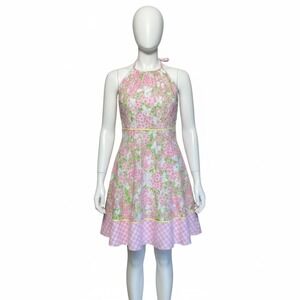 Lilly Pulitzer Pink Floral Butterfly Halter Dress Size 6